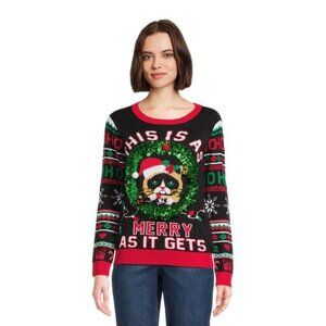 No Boundaries Juniors Grumpy Cat Ugly Christmas Sweater Midweight Size XXL